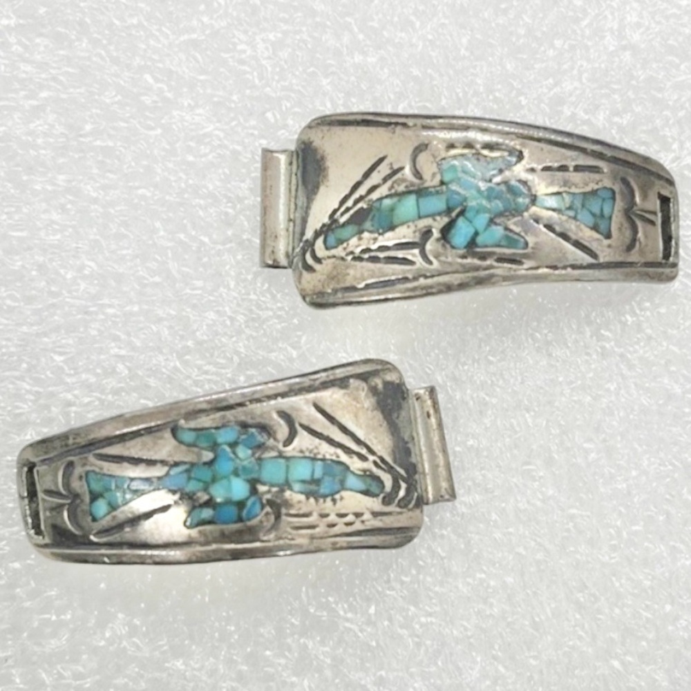 Vintage W. Nezzie Navajo Sterling Silver Turquoise Bird Inlay Watch Band Piece